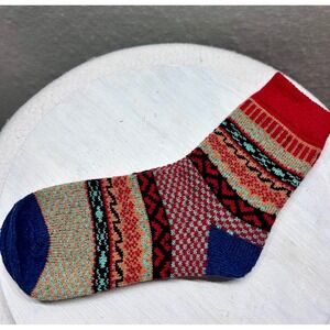 Fashion Boutique Womens Wool Blend Crew Socks Boho Fair Isle Geometric Red Blue